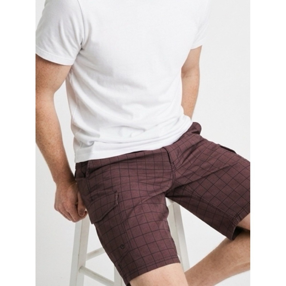 Y2K Plaid Golf Performance Utility Preppy 90s No Fear Shorts Plaid Maroon 38